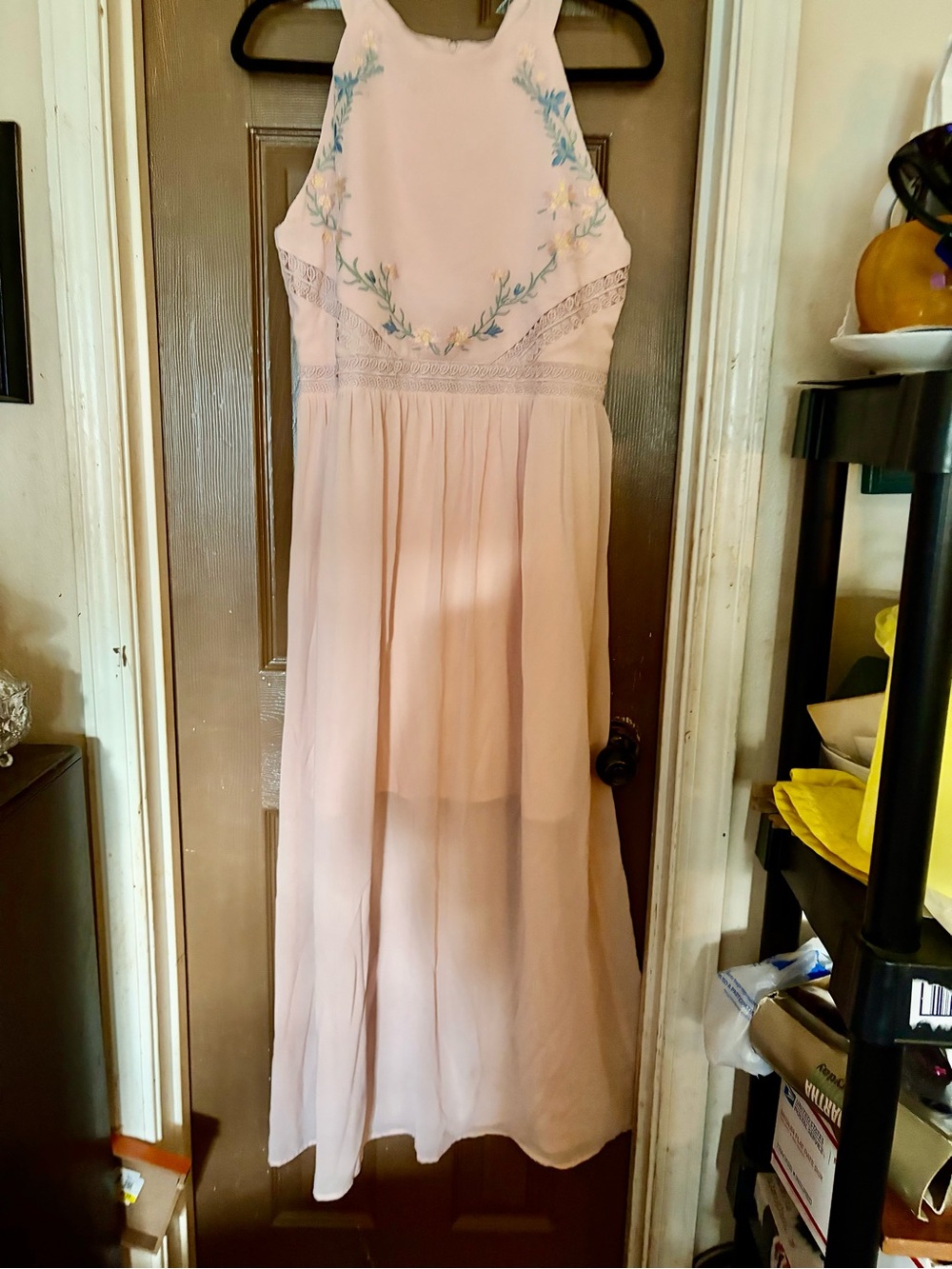 Women’s Pink Embroidered Halter Maxi Dress